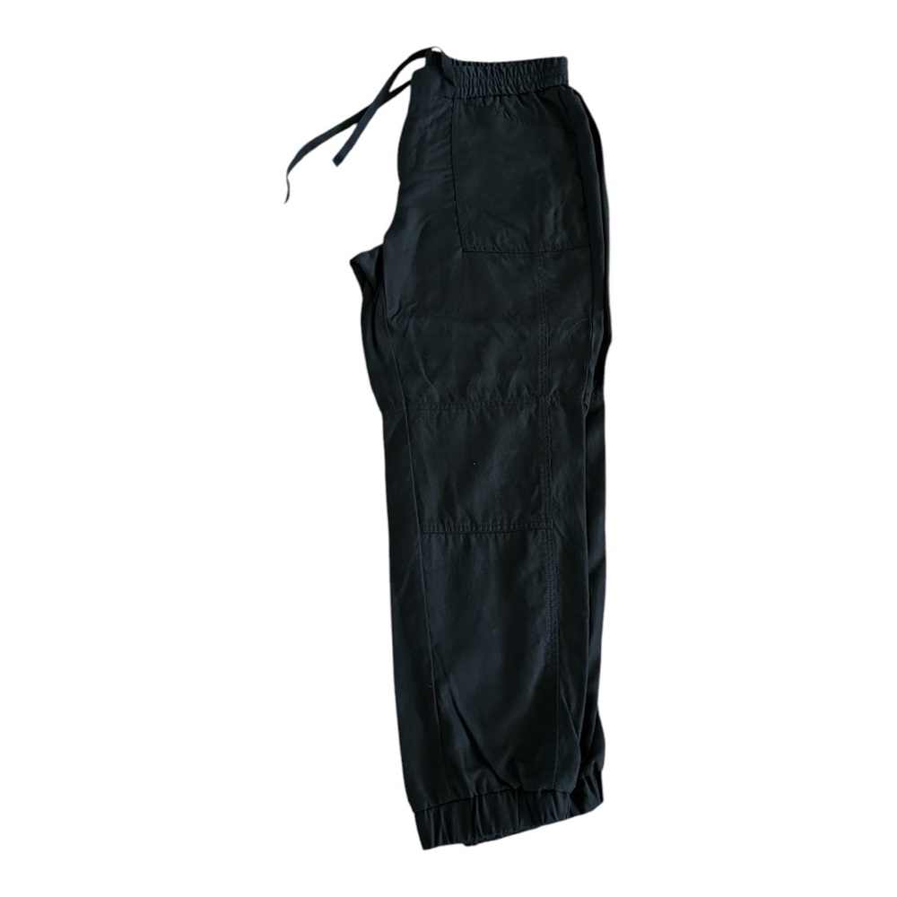 Black jogger pants drawcord adjustable waist pockets elastic waistband & ankles